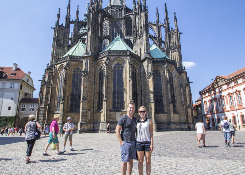 Outside Prague Castle. This castle complex is enormous! You can spend a whole day getting lost here, which we did and would definitely recommend to do. The castle dates back to the 9th century and the architecture is incredible. 